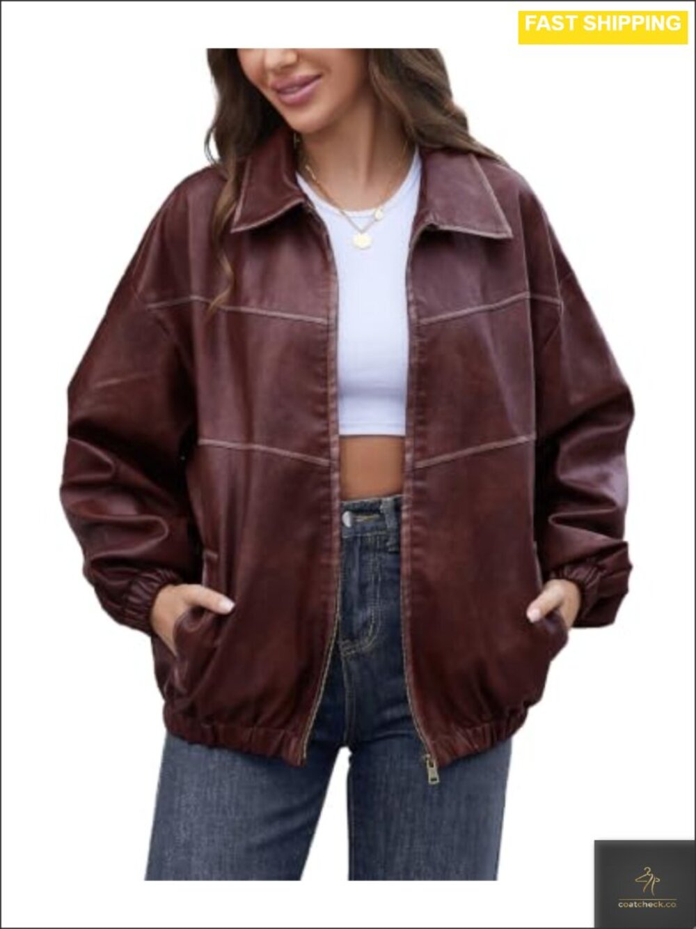 Oversized Faux Leather Motorcycle Jacket Y2K Vintage Bomber